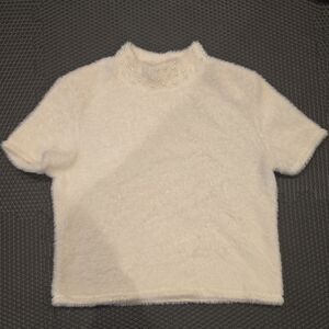 Zara Cream Fuzzy Top with Pearl Details, Large